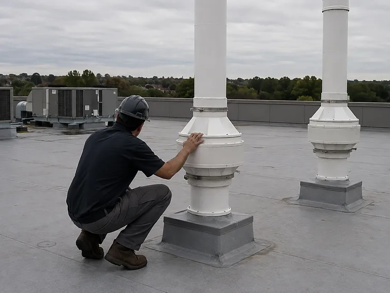 Rooftop radon fans on a commercial building