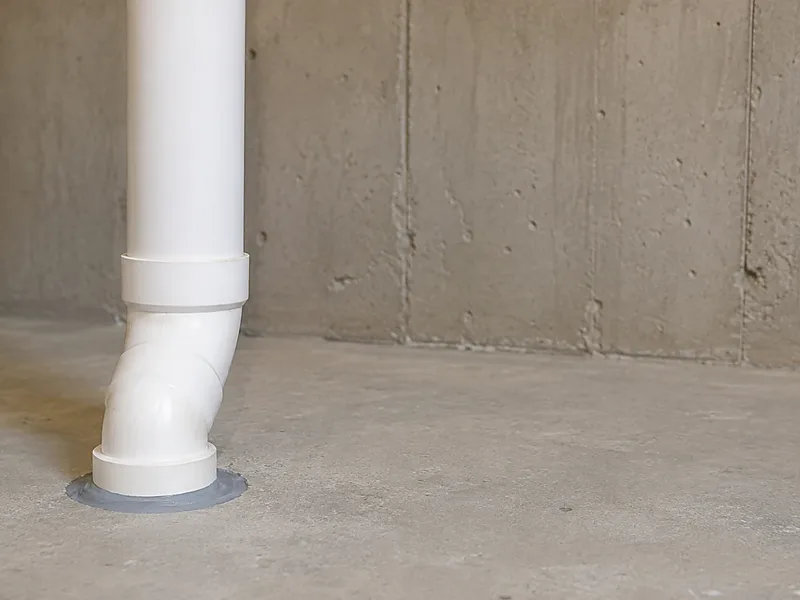 Sub-slab suction point riser at the basement slab