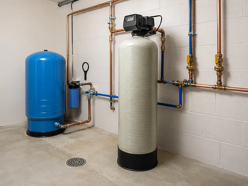 Point-of-entry well-water radon treatment tanks